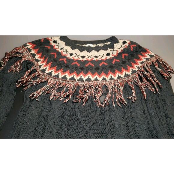 Sweater Dress En Creme Size S Winter Yarn Black Red White - Picture 3 of 4